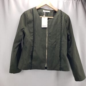 Jubylee Womens Embroidered Zip Up Green Jacket with Bling Size M/L NWT